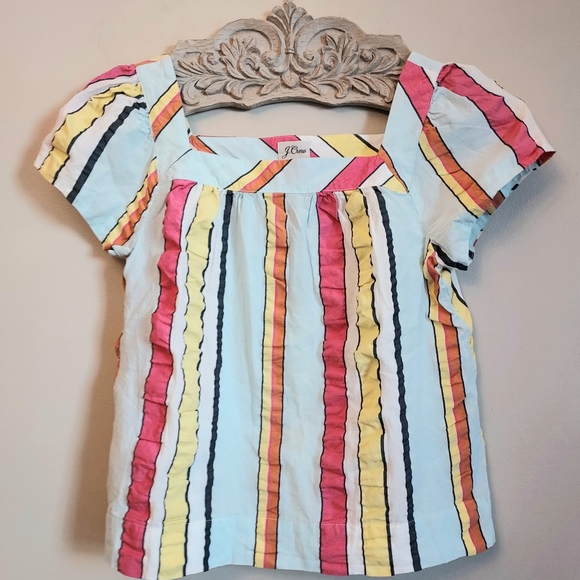 J. Crew Short Sleeve Seersucker Stripe Popover Blouse Size XS NEW NWT - Picture 3 of 11